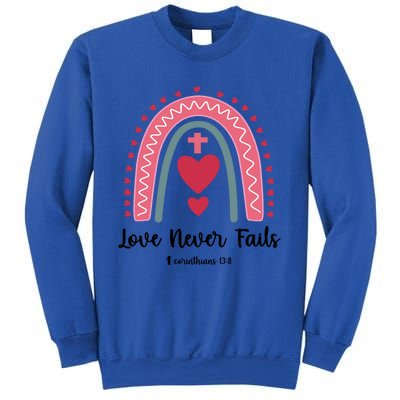 Religious Valentines Christian Love Never Fails Rainbow Gift Sweatshirt