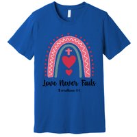 Religious Valentines Christian Love Never Fails Rainbow Gift Premium T-Shirt