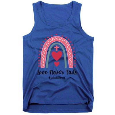 Religious Valentines Christian Love Never Fails Rainbow Gift Tank Top