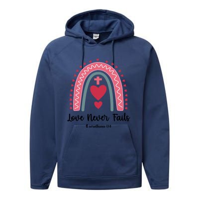 Religious Valentines Christian Love Never Fails Rainbow Gift Performance Fleece Hoodie