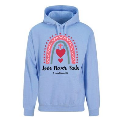 Religious Valentines Christian Love Never Fails Rainbow Gift Unisex Surf Hoodie