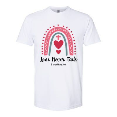 Religious Valentines Christian Love Never Fails Rainbow Gift Softstyle CVC T-Shirt