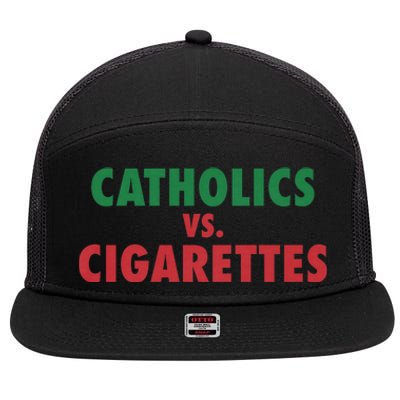 Retro Vintage Catholics Vs Cigarettes Funny Saying 7 Panel Mesh Trucker Snapback Hat