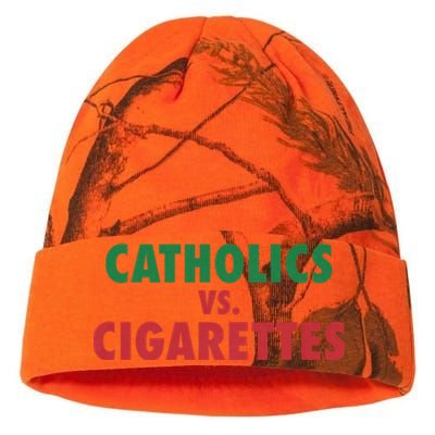 Retro Vintage Catholics Vs Cigarettes Funny Saying Kati Licensed 12" Camo Beanie