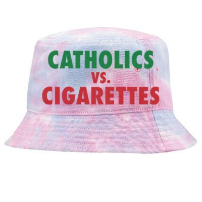 Retro Vintage Catholics Vs Cigarettes Funny Saying Tie-Dyed Bucket Hat