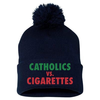 Retro Vintage Catholics Vs Cigarettes Funny Saying Pom Pom 12in Knit Beanie