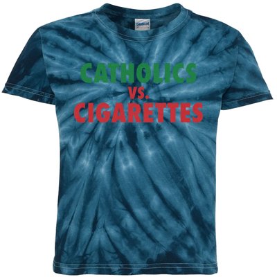 Retro Vintage Catholics Vs Cigarettes Funny Saying Kids Tie-Dye T-Shirt