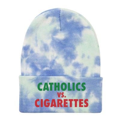 Retro Vintage Catholics Vs Cigarettes Funny Saying Tie Dye 12in Knit Beanie