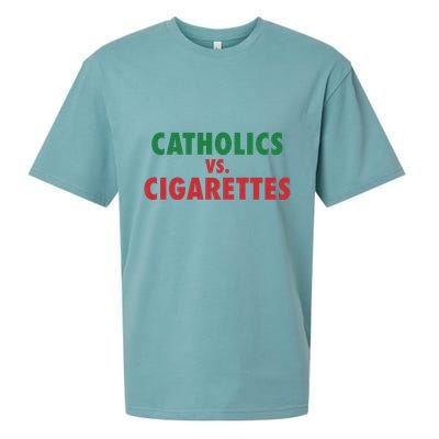 Retro Vintage Catholics Vs Cigarettes Funny Saying Sueded Cloud Jersey T-Shirt