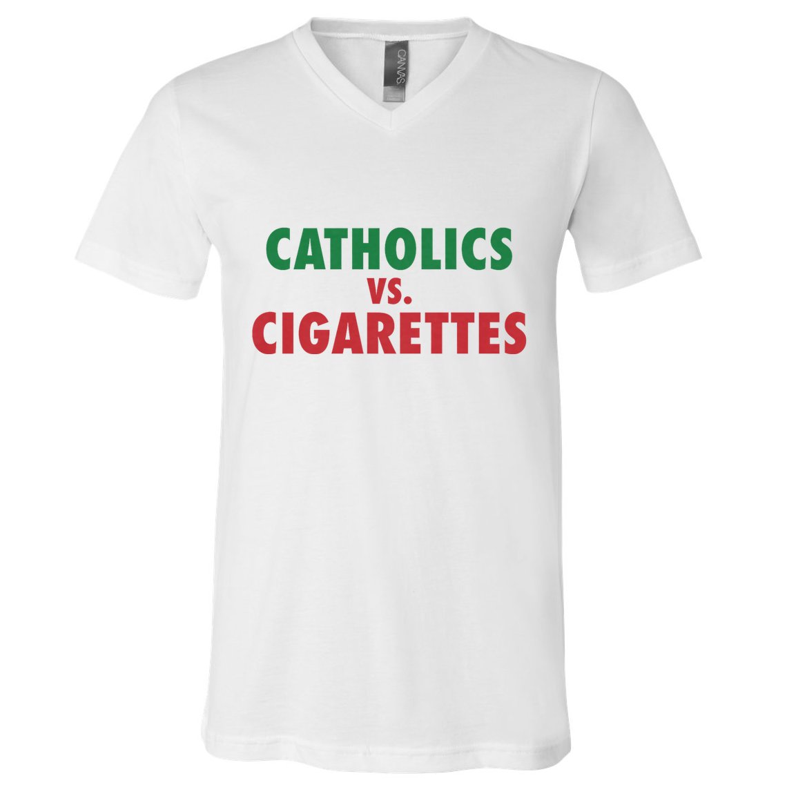 Retro Vintage Catholics Vs Cigarettes Funny Saying V-Neck T-Shirt