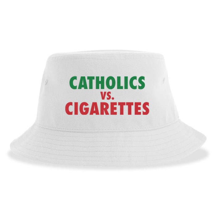 Retro Vintage Catholics Vs Cigarettes Funny Saying Sustainable Bucket Hat