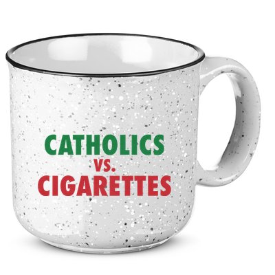 Retro Vintage Catholics Vs Cigarettes Funny Saying 15oz Campfire Ceramic Mug