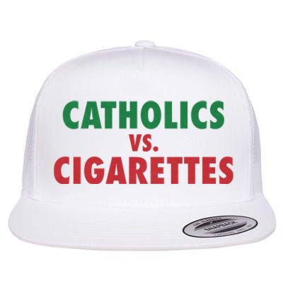 Retro Vintage Catholics Vs Cigarettes Funny Saying Flat Bill Trucker Hat