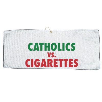 Retro Vintage Catholics Vs Cigarettes Funny Saying Large Microfiber Waffle Golf Towel