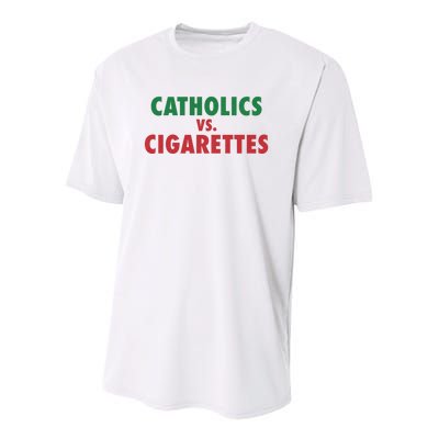 Retro Vintage Catholics Vs Cigarettes Funny Saying Youth Performance Sprint T-Shirt