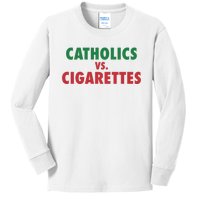 Retro Vintage Catholics Vs Cigarettes Funny Saying Kids Long Sleeve Shirt