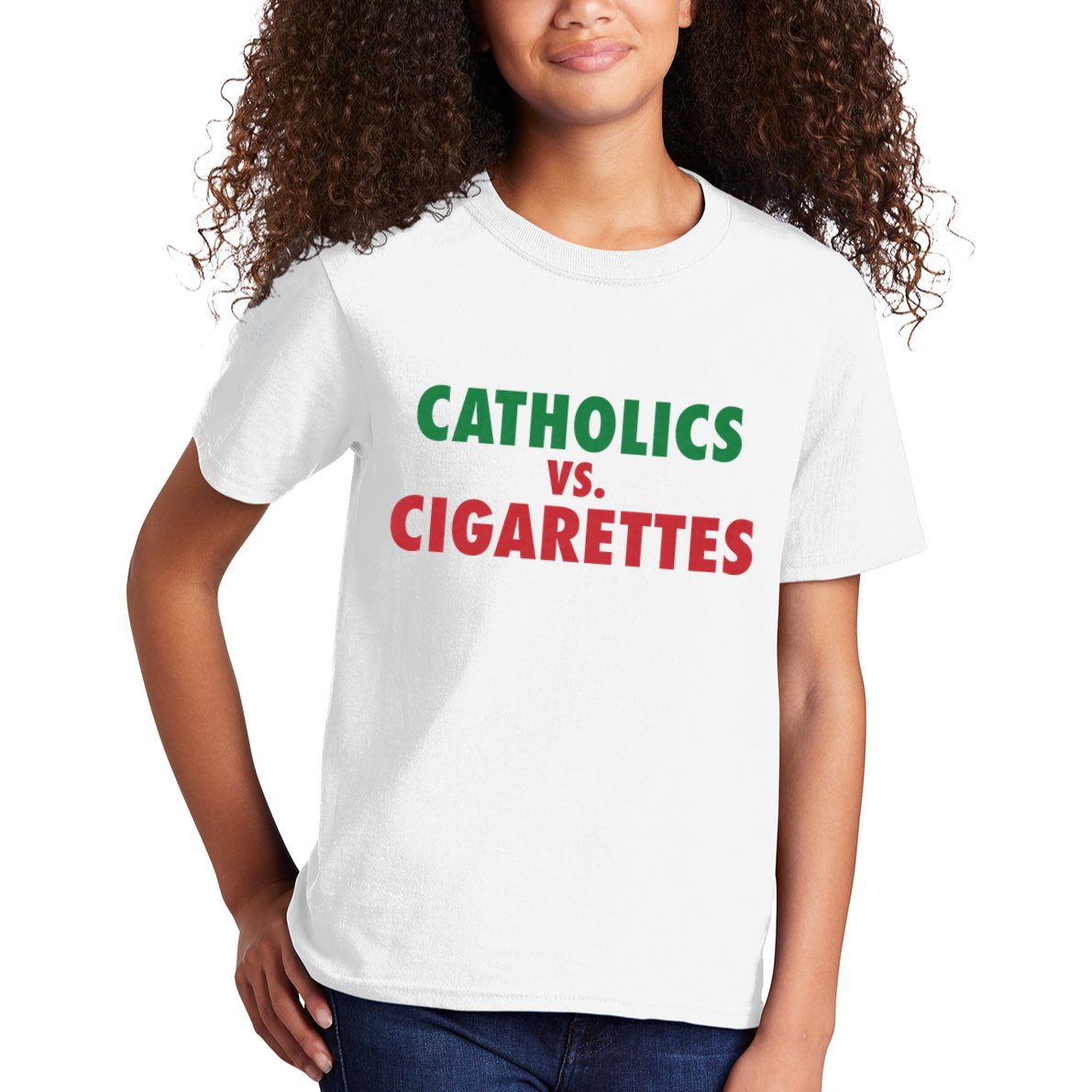 Retro Vintage Catholics Vs Cigarettes Funny Saying Kids T-Shirt