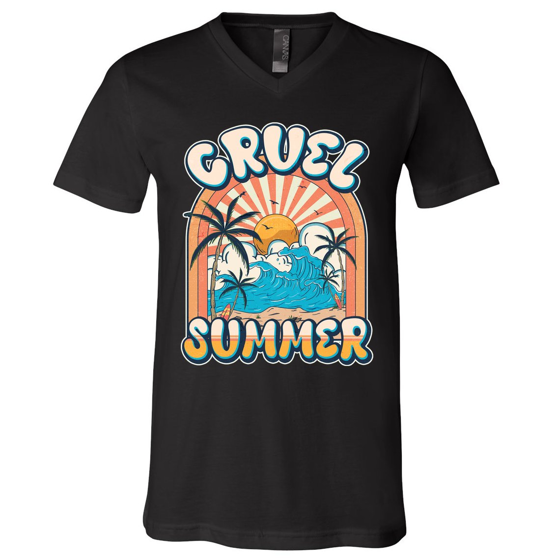 Retro Vintage Cruel Summer Tropical Beach Vacation V-Neck T-Shirt