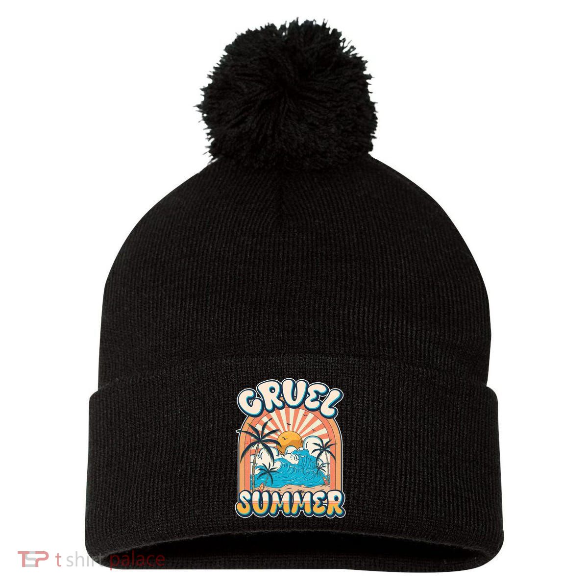 Retro Vintage Cruel Summer Tropical Beach Vacation Pom Pom 12in Knit Beanie