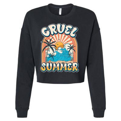 Retro Vintage Cruel Summer Tropical Beach Vacation Cropped Pullover Crew