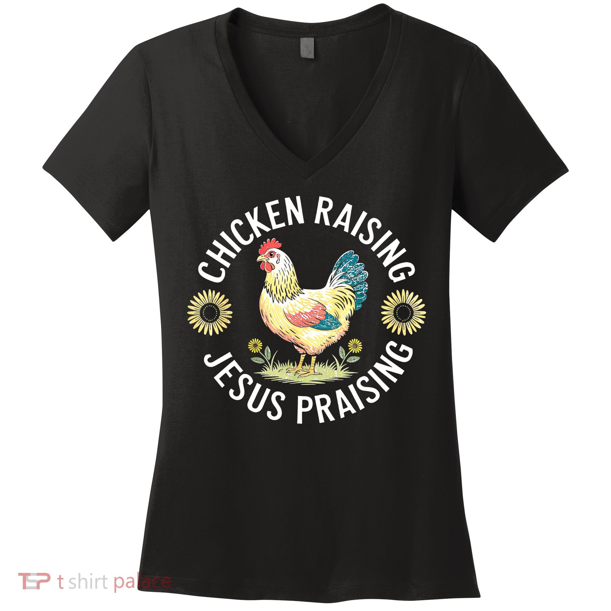 Retro Vintage Chicken Raising & Jesus Praising Women's V-Neck T-Shirt