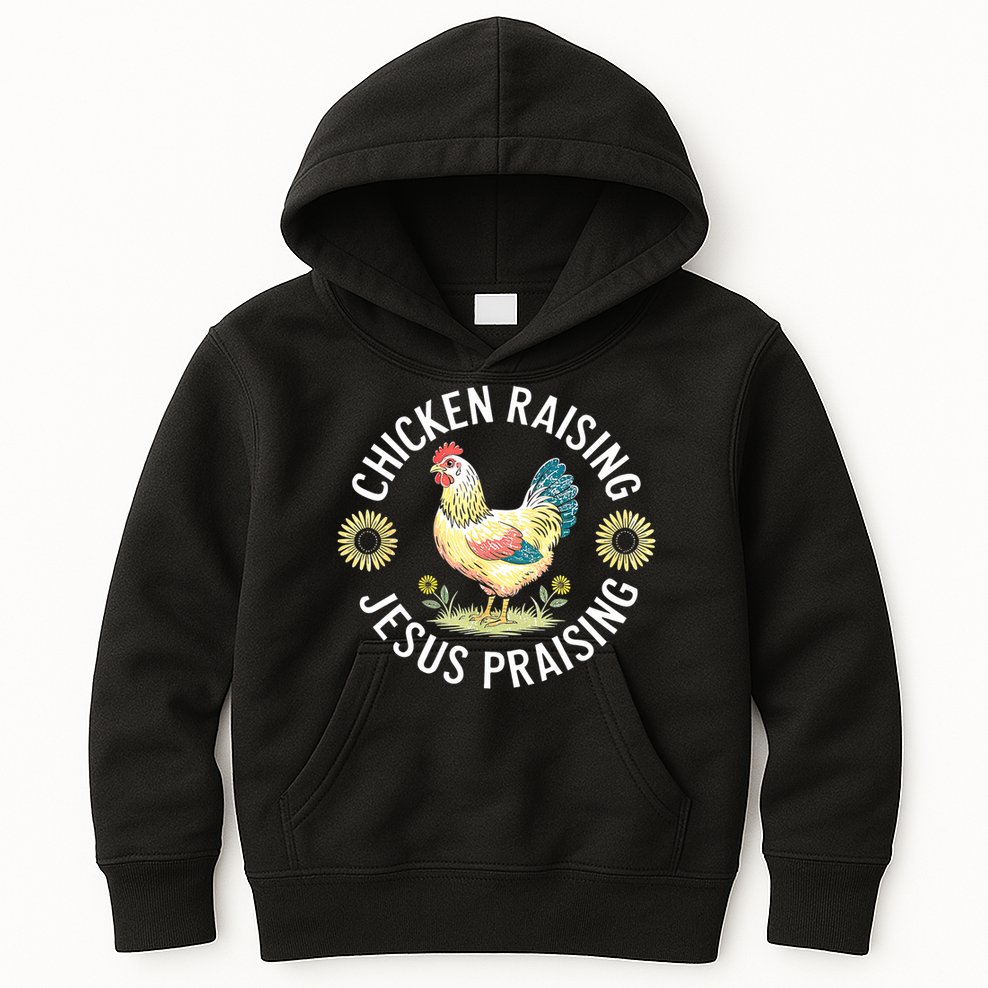 Retro Vintage Chicken Raising & Jesus Praising Kids Hoodie