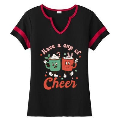 Retro Vintage Christmas Have A Cup Of Cheer Funny Cute Cocoa Gift Ladies Halftime Notch Neck Tee