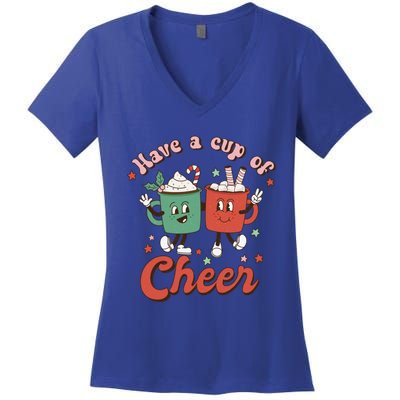 Retro Vintage Christmas Have A Cup Of Cheer Funny Cute Cocoa Gift Women's V-Neck T-Shirt