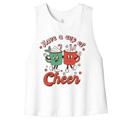 Retro Vintage Christmas Have A Cup Of Cheer Funny Cute Cocoa Gift Women's Racerback Cropped Tank