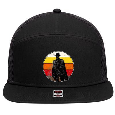 Retro Vintage Cowboy Outlaw Western 7 Panel Mesh Trucker Snapback Hat