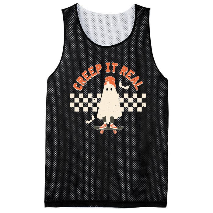 Retro Vintage Creep It Real Ghost Halloween Mesh Reversible Basketball Jersey Tank