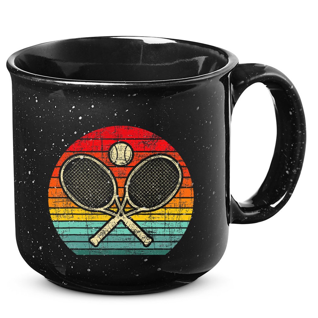 Retro Vintage Crossed Tennis Racket Sports Lover 15oz Campfire Ceramic Mug