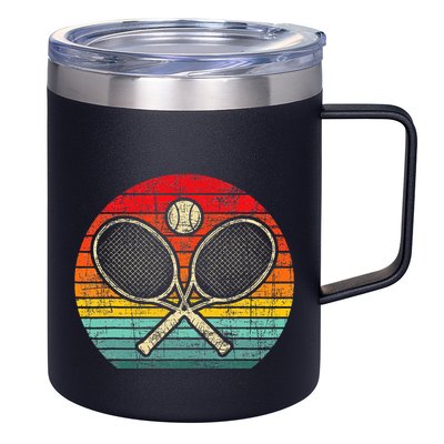 Retro Vintage Crossed Tennis Racket Sports Lover 12oz Stainless Steel Coffee Mug
