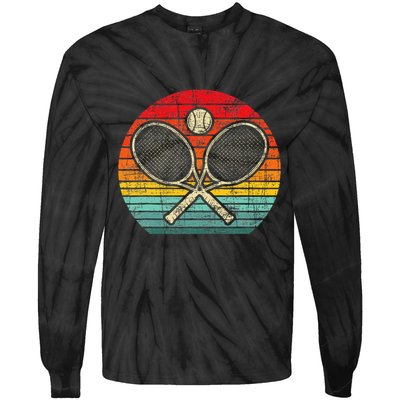 Retro Vintage Crossed Tennis Racket Sports Lover Tie-Dye Long Sleeve Shirt