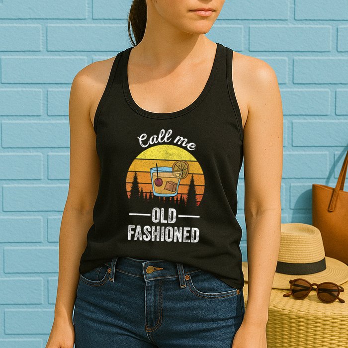 Retro Vintage Call Me Old Fashioned Whiskey Wisconsin Funny Womens Tank Top