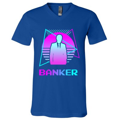 Retro Vintage Classic Banker Banking Gift V-Neck T-Shirt