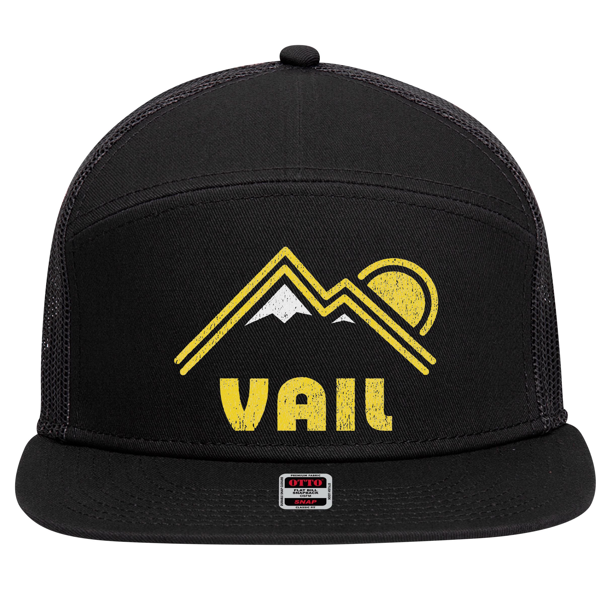 Retro Vail Colorado Co Vintage Mountains 7 Panel Mesh Trucker Snapback Hat