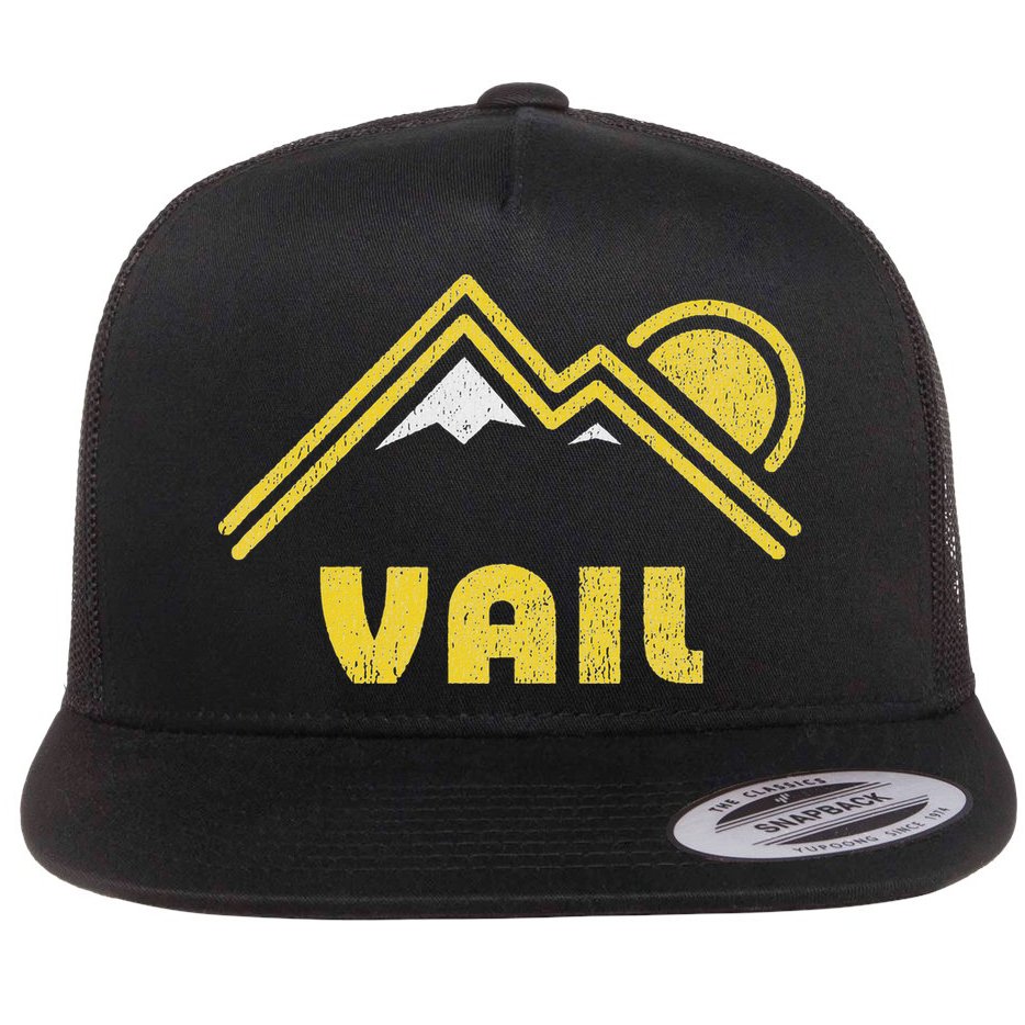 Retro Vail Colorado Co Vintage Mountains Flat Bill Trucker Hat