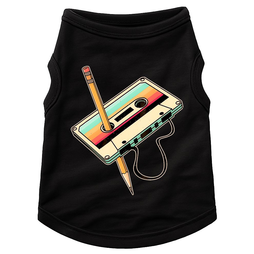 Retro Vintage Cassette Tape Pencil 70s 80s 90s Music Mixtape Doggie Tank
