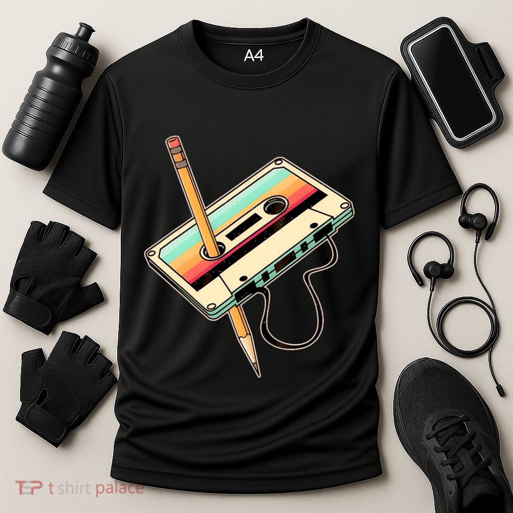 Retro Vintage Cassette Tape Pencil 70s 80s 90s Music Mixtape Performance Shirt