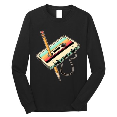 Retro Vintage Cassette Tape Pencil 70s 80s 90s Music Mixtape Long Sleeve Shirt