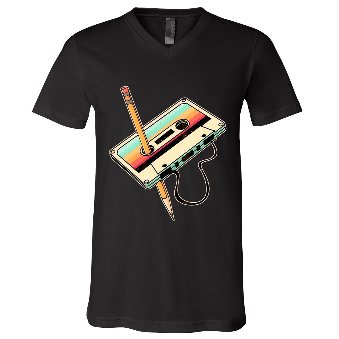 Retro Vintage Cassette Tape Pencil 70s 80s 90s Music Mixtape V-Neck T-Shirt