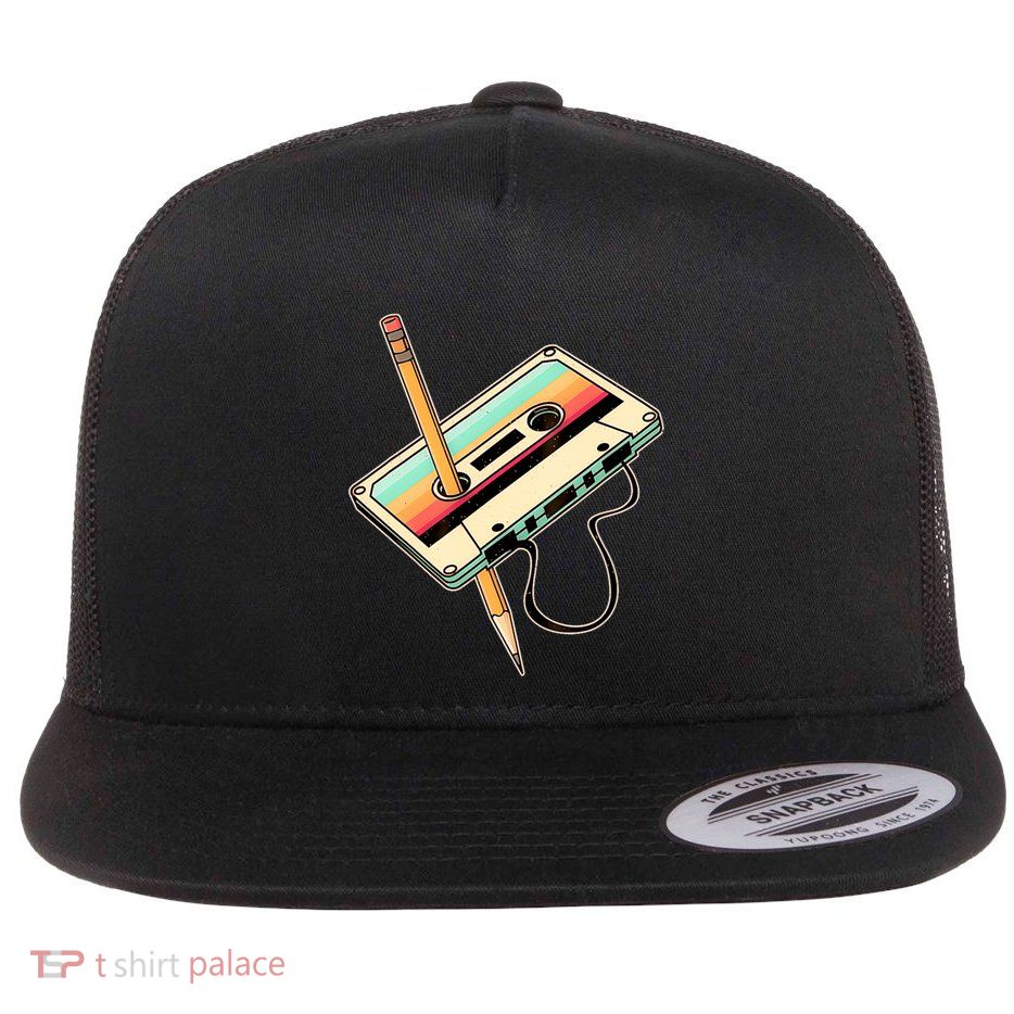 Retro Vintage Cassette Tape Pencil 70s 80s 90s Music Mixtape Flatbill Hat