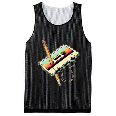 Retro Vintage Cassette Tape Pencil 70s 80s 90s Music Mixtape Mesh Reversible Basketball Jersey Tank