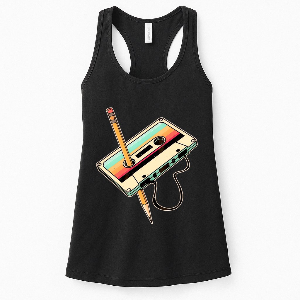 Retro Vintage Cassette Tape Pencil 70s 80s 90s Music Mixtape Womens Tank Top