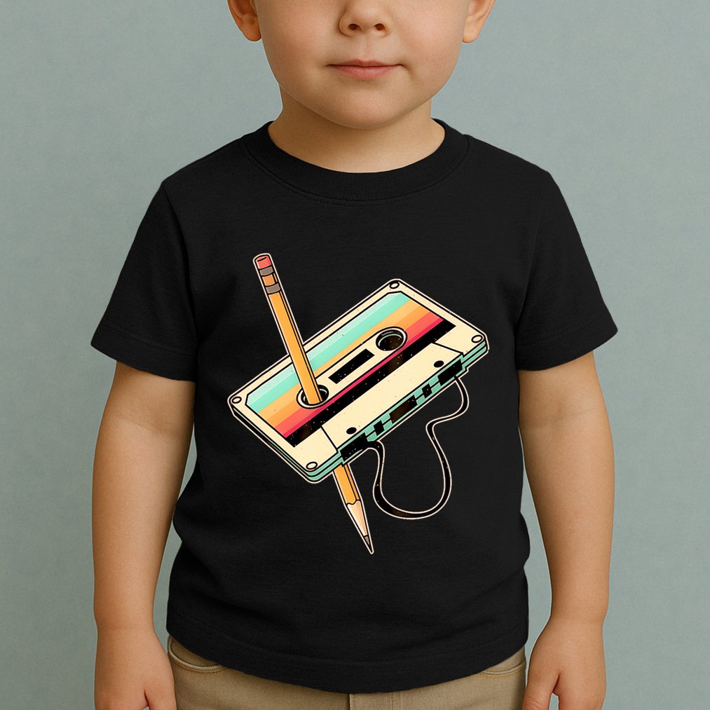Retro Vintage Cassette Tape Pencil 70s 80s 90s Music Mixtape Toddler T-Shirt