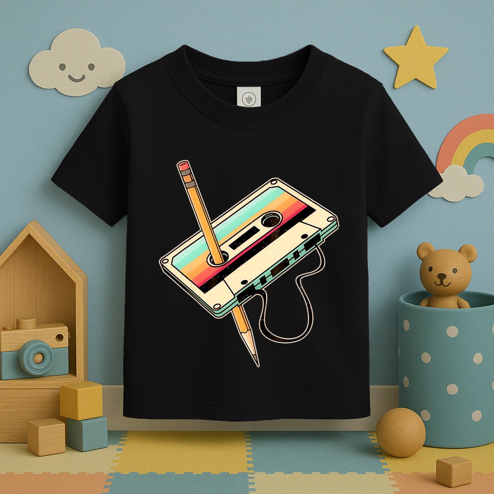 Retro Vintage Cassette Tape Pencil 70s 80s 90s Music Mixtape Toddler T-Shirt
