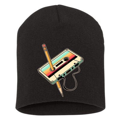Retro Vintage Cassette Tape Pencil 70s 80s 90s Music Mixtape Short Acrylic Beanie