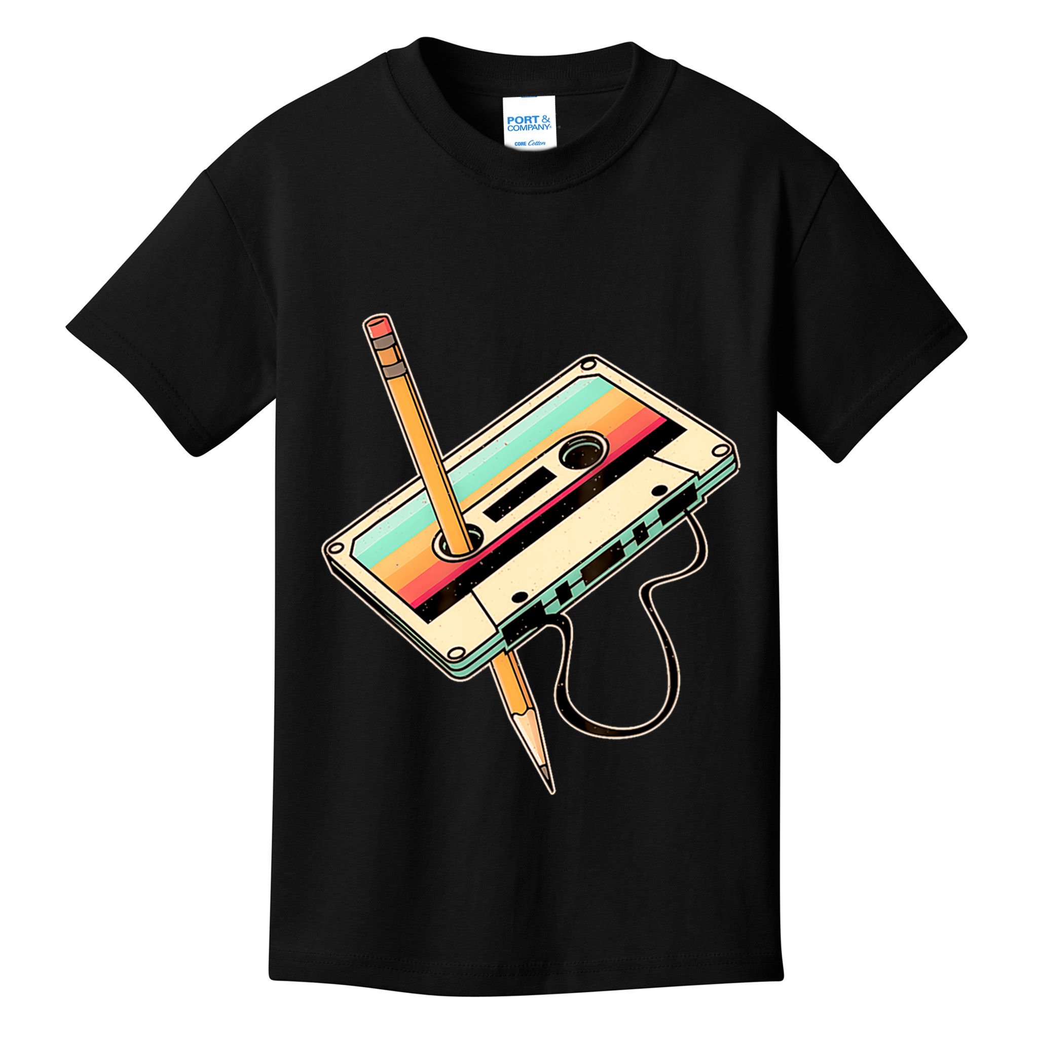 Retro Vintage Cassette Tape Pencil 70s 80s 90s Music Mixtape Kids T-Shirt