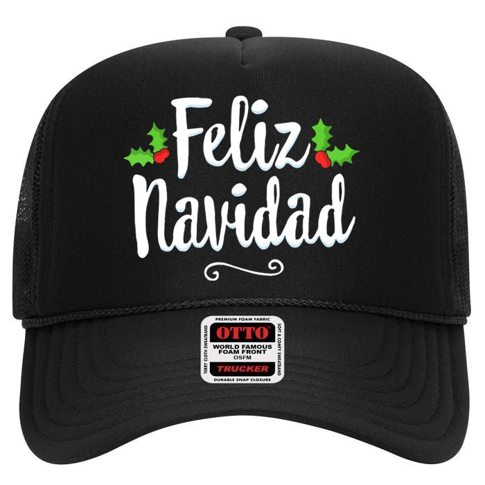 Retro Vintage Christmas Feliz Navidad Mexican Spanish Xmas Gift High Crown Mesh Back Trucker Hat